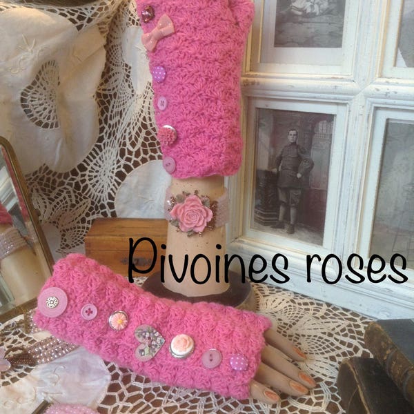 Mitaines au crochet 7 roses différents en pure laine