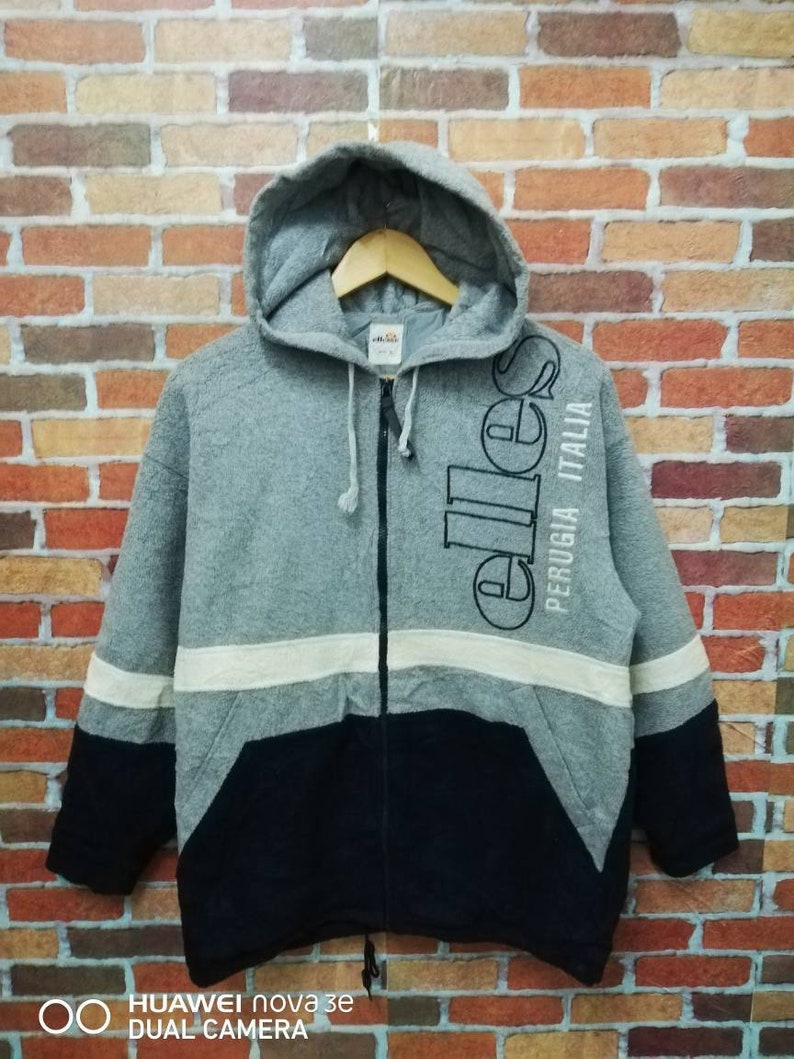 Vintage ellese big spell out logo fleece hoodie sweatshirt zipper uo
