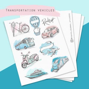 Transportation stickers, Travel stickers, Vehicles clipart, Car stickers, Transportation theme, Printable  stickers, bus, scooter, bicycle
