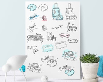 Airplane stickers, Plane clipart, Luggage stickers, Planner stickers, Travel journal stickers, Printable stickers, Airplane theme