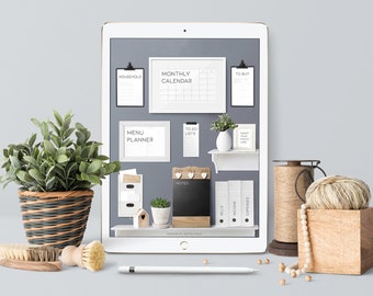 Home organization Monthly Digital planner Meal planner Menu board Budget financial planner To do list Cleaning schedule Grocery list