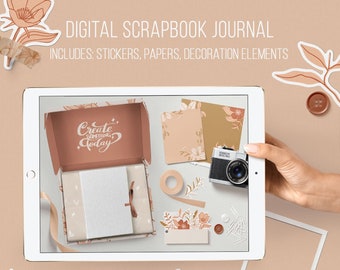 Digital Scrapbook Journal Album includes Digital paper Stickers Decor elements Journal kit Junk journal Baby book Bullet and Travel journal