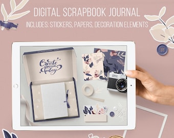 Digital Scrapbook Journal Album includes Digital paper Stickers Decor elements Journal kit Junk journal Baby book Bullet and Travel journal