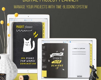 Digital Project planner Time blocking Weekly & Monthly planner Goal Business planner Daily hourly planner Undated Productivity notebook