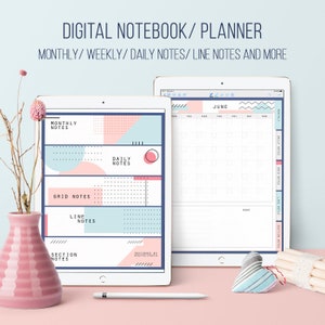 Digital planner Notebook Grid Lined notebook Undated Monthly Weekly & Daily planner Student Teacher planner Minimalist planner Goodnotes