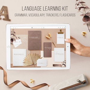 Language learning Journal Study Notebook Digital Language planner Workbook English Spanish Korean Japanese PDF Flash cards Vocabulary Goals