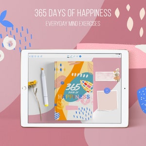 365 days of Happiness Digital notebook Writing gratitude journal Daily Self care Positive quotes Diary Dream journal Happy planner Wellness