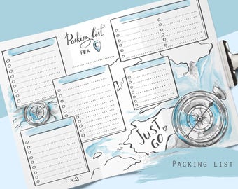 Printable travel packing list for planner and travel journal Holiday or vacation checklist PDF insert page Packing planner Travel checklist