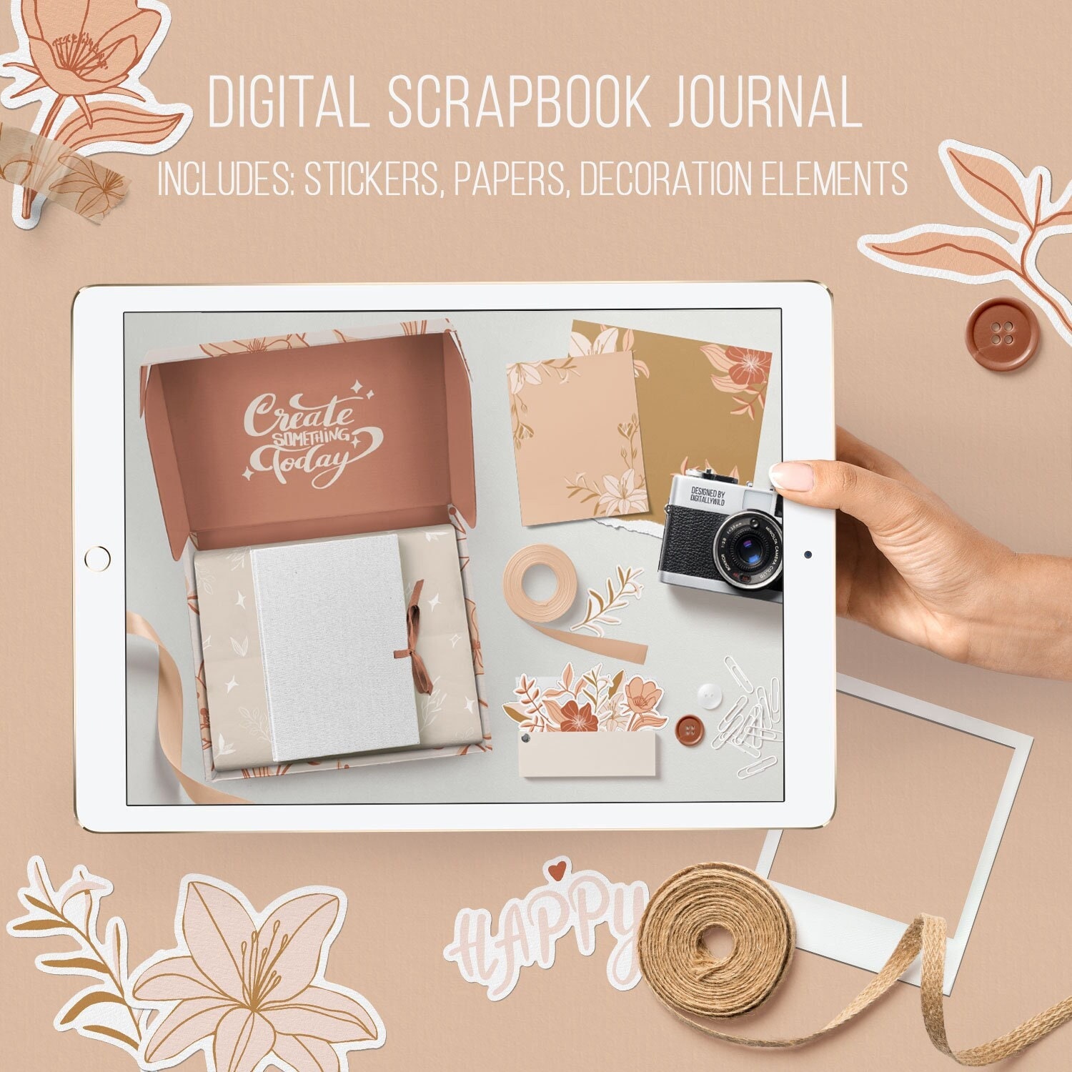 Digital Scrapbook Journal Album Includes Digital Paper Stickers