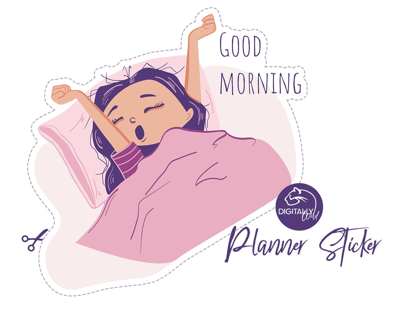 Kawaii Doodle Adulting Sticker Hand Drawn Goodmorning Girl Character Planner Sticker Quarter Sheet Sleep Planner Stickers