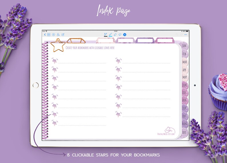 Digital planner for Goodnotes with Bonus stickers Custom Undated iPad planner with Weekly Monthly spread Daily page Project planner image 2