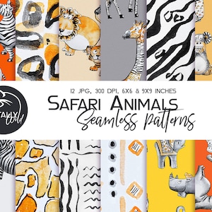 Safari animals Digital papers Seamless patterns pack for Scrapbook pages Printable African Wild animals Scrapbooking pages Cute Background