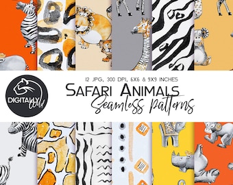 Safari animals Digital papers Seamless patterns pack for Scrapbook pages Printable African Wild animals Scrapbooking pages Cute Background