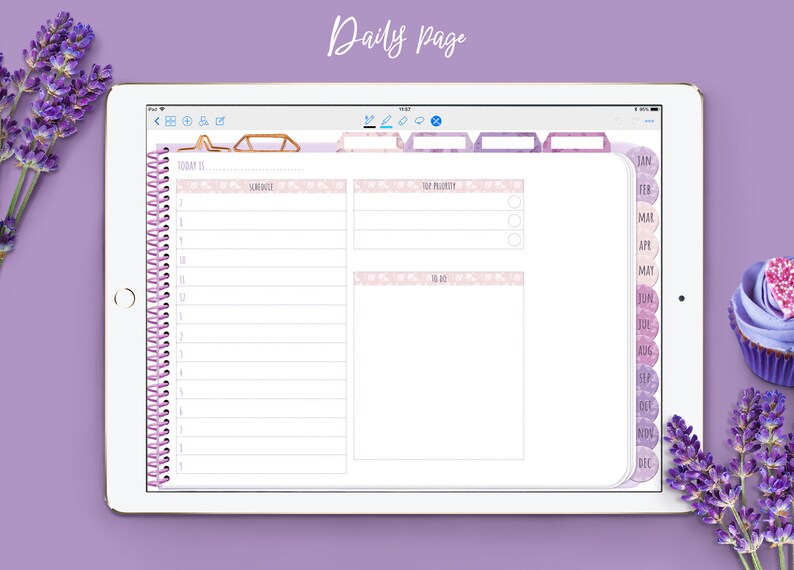 Digital planner for Goodnotes with Bonus stickers Custom Undated iPad planner with Weekly Monthly spread Daily page Project planner image 6