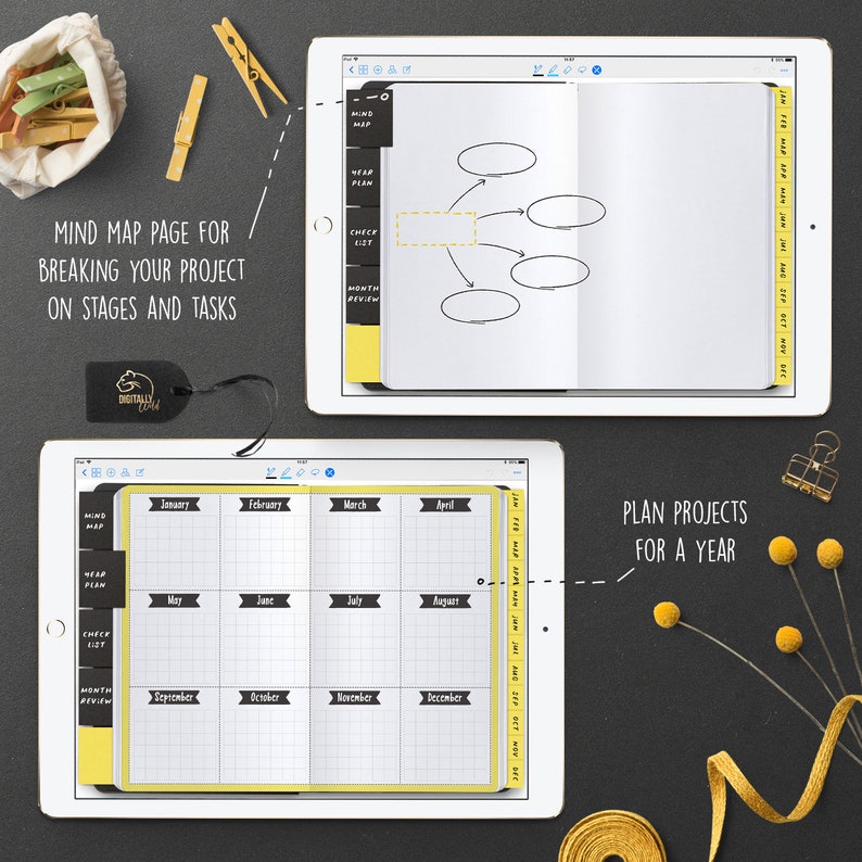 Digital Project planner Time blocking Weekly & Monthly planner Goal Business planner Daily hourly planner Undated Productivity notebook image 3