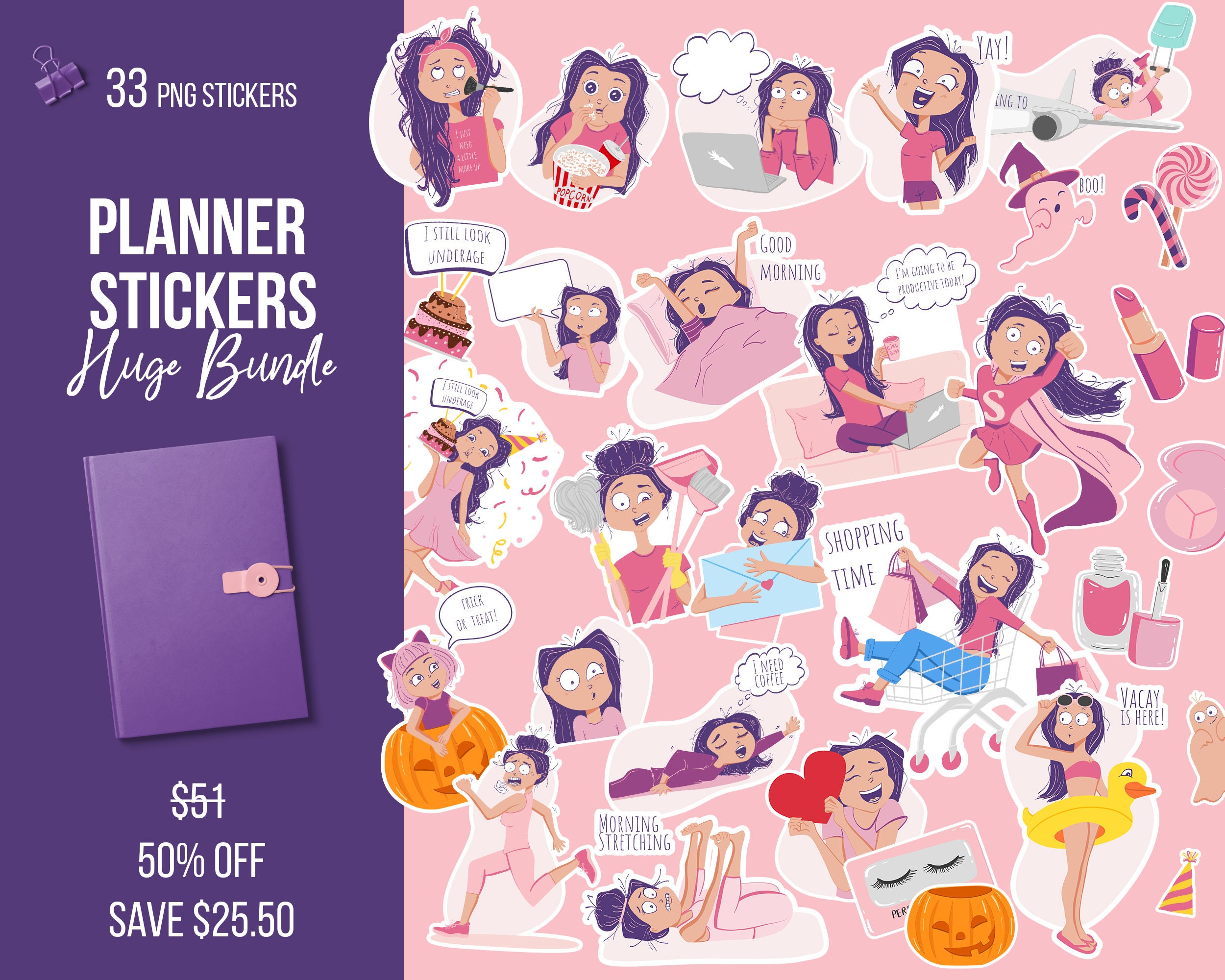 Work Planner stickers Girl boss Working on laptop Productive | Etsy