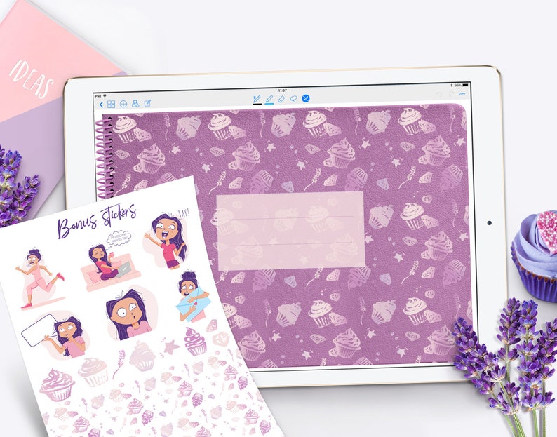 Digital planner for Goodnotes with Bonus stickers Custom Undated iPad planner with Weekly Monthly spread Daily page Project planner image 1