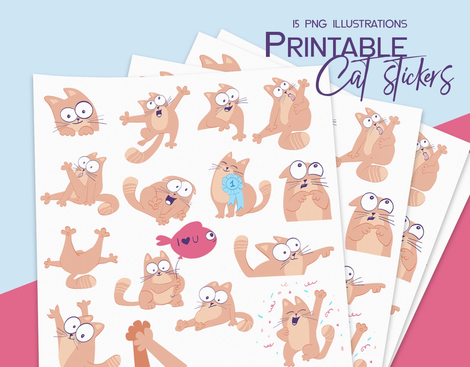 Funny Cat Stickers Printable Sticker Pack Planner Stickers Etsy
