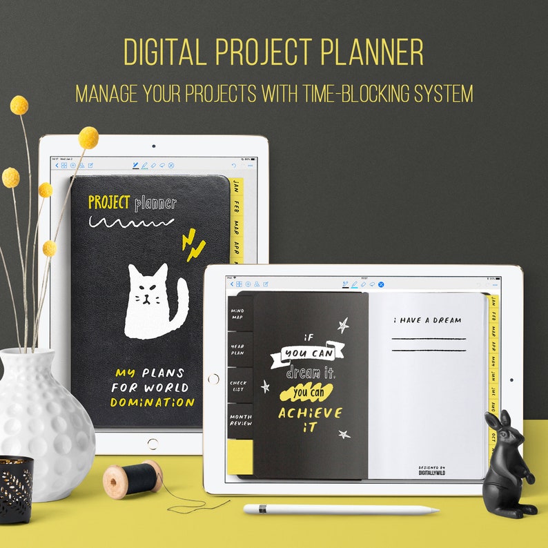 Digital Project planner Time blocking Weekly & Monthly planner Goal Business planner Daily hourly planner Undated Productivity notebook image 1