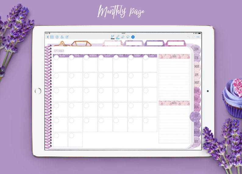 Digital planner for Goodnotes with Bonus stickers Custom Undated iPad planner with Weekly Monthly spread Daily page Project planner image 9