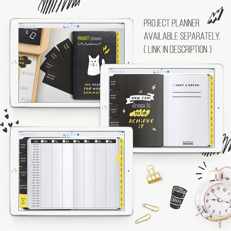 7 productivity tools Digital planners Undated Monthly Weekly & Daily planner Notepad 2019 Goal planner Note cards Reading Bullet journal image 3