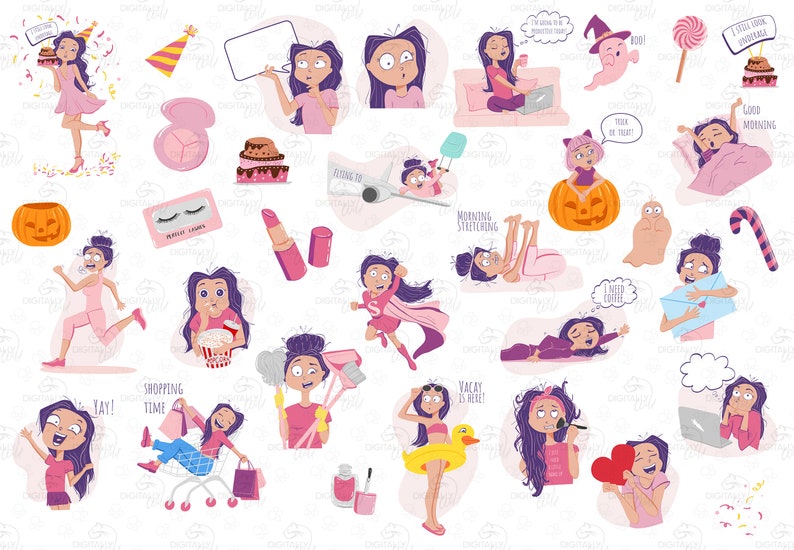 planner stickers pack cute printable stickers girly clipart etsy