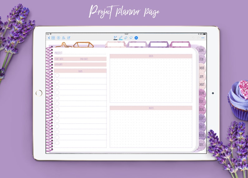 Digital planner for Goodnotes with Bonus stickers Custom Undated iPad planner with Weekly Monthly spread Daily page Project planner image 7