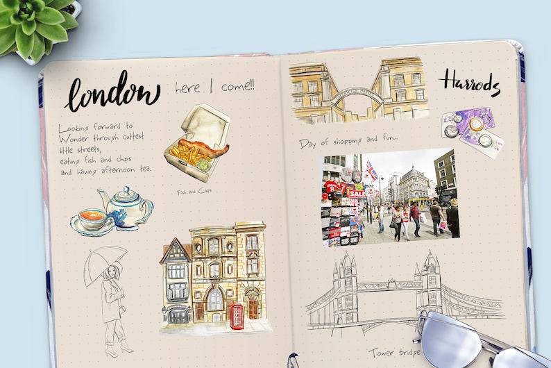 london sticker pack for travel journal or planner