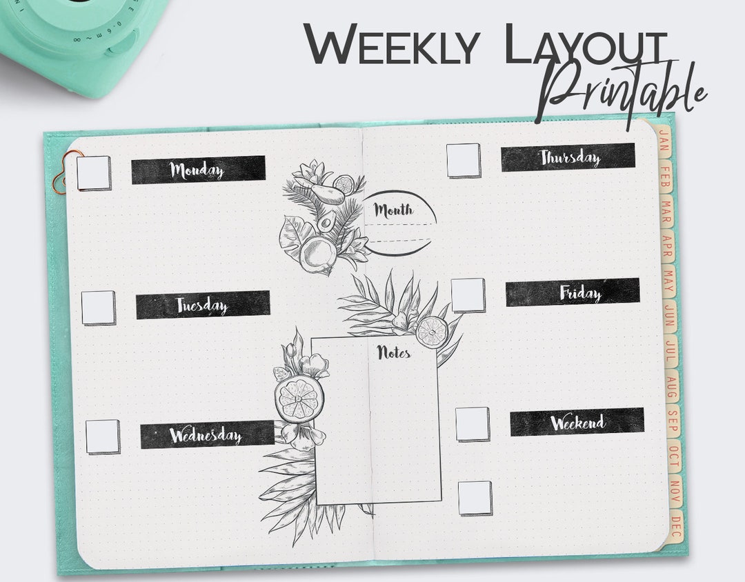 Weekly Bullet Journal Spread Vertical Planner Layout Printable Weekly ...
