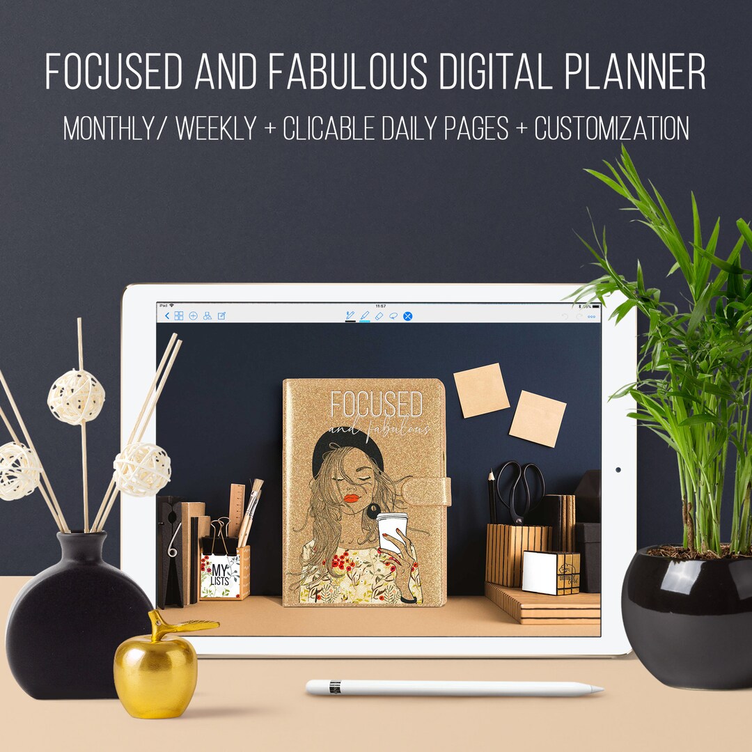 Daily Digital Planner Black and Gold Undated Monthly Weekly Planner ...