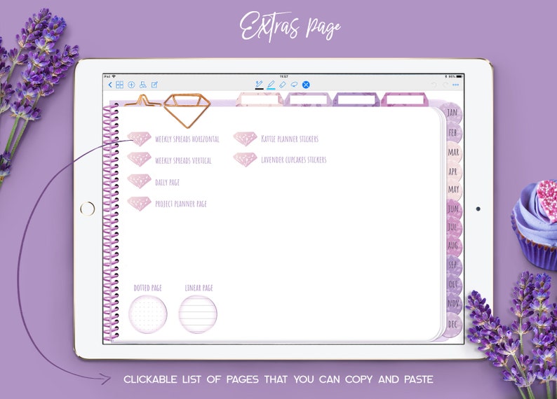 Digital planner for Goodnotes with Bonus stickers Custom Undated iPad planner with Weekly Monthly spread Daily page Project planner image 3