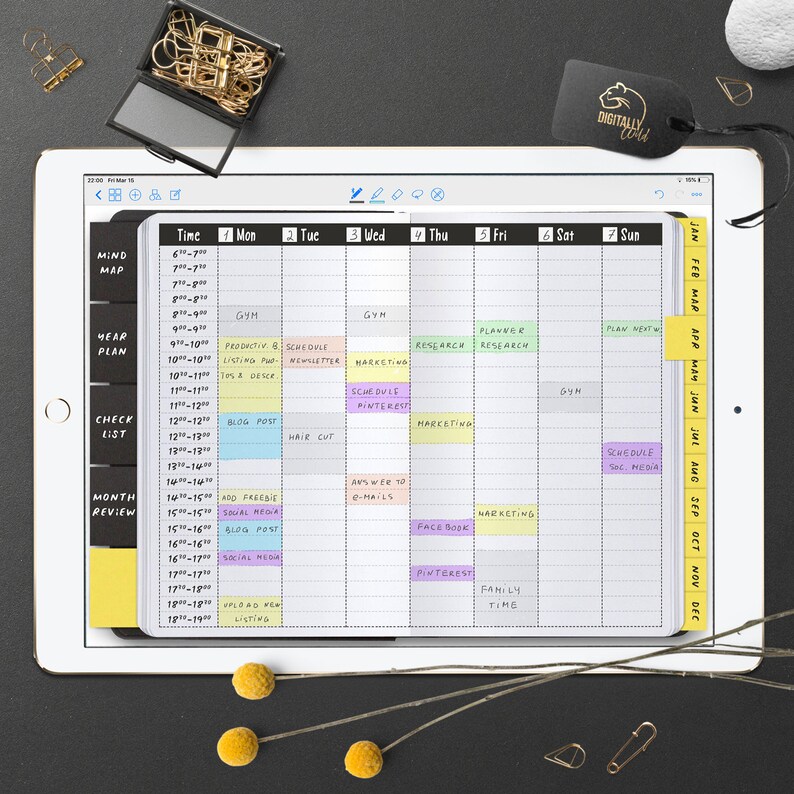 Digital Project planner Time blocking Weekly & Monthly planner Goal Business planner Daily hourly planner Undated Productivity notebook image 9