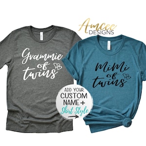 4024 Of Twins with Custom name heart, Mom Grandma Gigi Nana Grammy of twins, More Styles / Totes, Tanks, Kids & Unisex Tees XS-4XL image 1