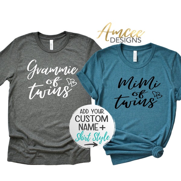 4024 - Of Twins (with Custom name) heart, Mom Grandma Gigi Nana Grammy of twins, More Styles / Totes, Tanks, Kids & Unisex Tees XS-4XL