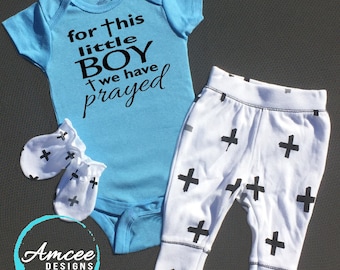 For this little BOY we have Prayed bodysuit only | Cross | Blue Infant Bodysuit | Baby Shower Gift | Gender Reveal | Christian | Religious