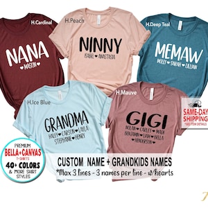 Custom Grandma Name (+ Grandkids),  Personalized Shirts, Grandparent's Day, More Styles/Totes, Tanks, Kids & Unisex Tees XS-4XL