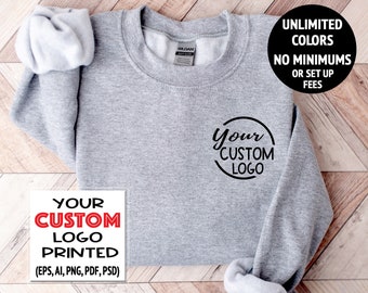 Custom Logo Sweatshirt, Totes, Personalized Logo Sweatshirt, Your Design Printed, Brand, School, Sports Team Logos / Gildan & Bella Canvas