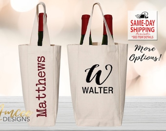 Personalized Wine Bottle tote - Double and Single | Wedding Gift | Wine Lover Gift | Custom Bottle Carrier Tote | Canvas Tote Bag w/ Divider