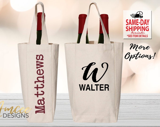 Personalized Wine Bottle tote - Double and Single | Wedding Gift | Wine Lover Gift | Custom Bottle Carrier Tote | Canvas Tote Bag w/ Divider