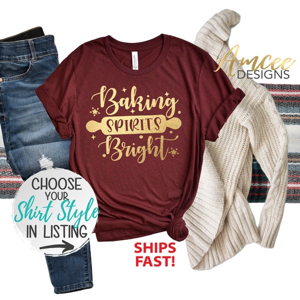 Baking Spirits Bright, Matching Family Christmas Shirts, Holiday Season, Santa Claus T-shirt, More Styles / Kids, Tanks & Unisex Tees XS-4XL