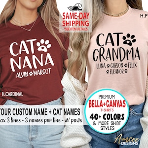 Custom Cat Grandma Name (+ Your Cat Names), Personalized Shirts, Grandparent&#39;s Day, More Styles/Totes, Tanks, Kids & Unisex Tees XS-4XL
