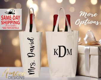 Personalized Wine Bottle tote - Double and Single | Wedding Gift | Wine Lover Gift | Custom Bottle Carrier Tote | Canvas Tote Bag w/ Divider