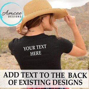 Add FRONT or BACK TEXT shirt or tote / Add-on item Customize / Add a name, short phrase, hashtag, short saying / T-shirt Tank Long sleeve image 7