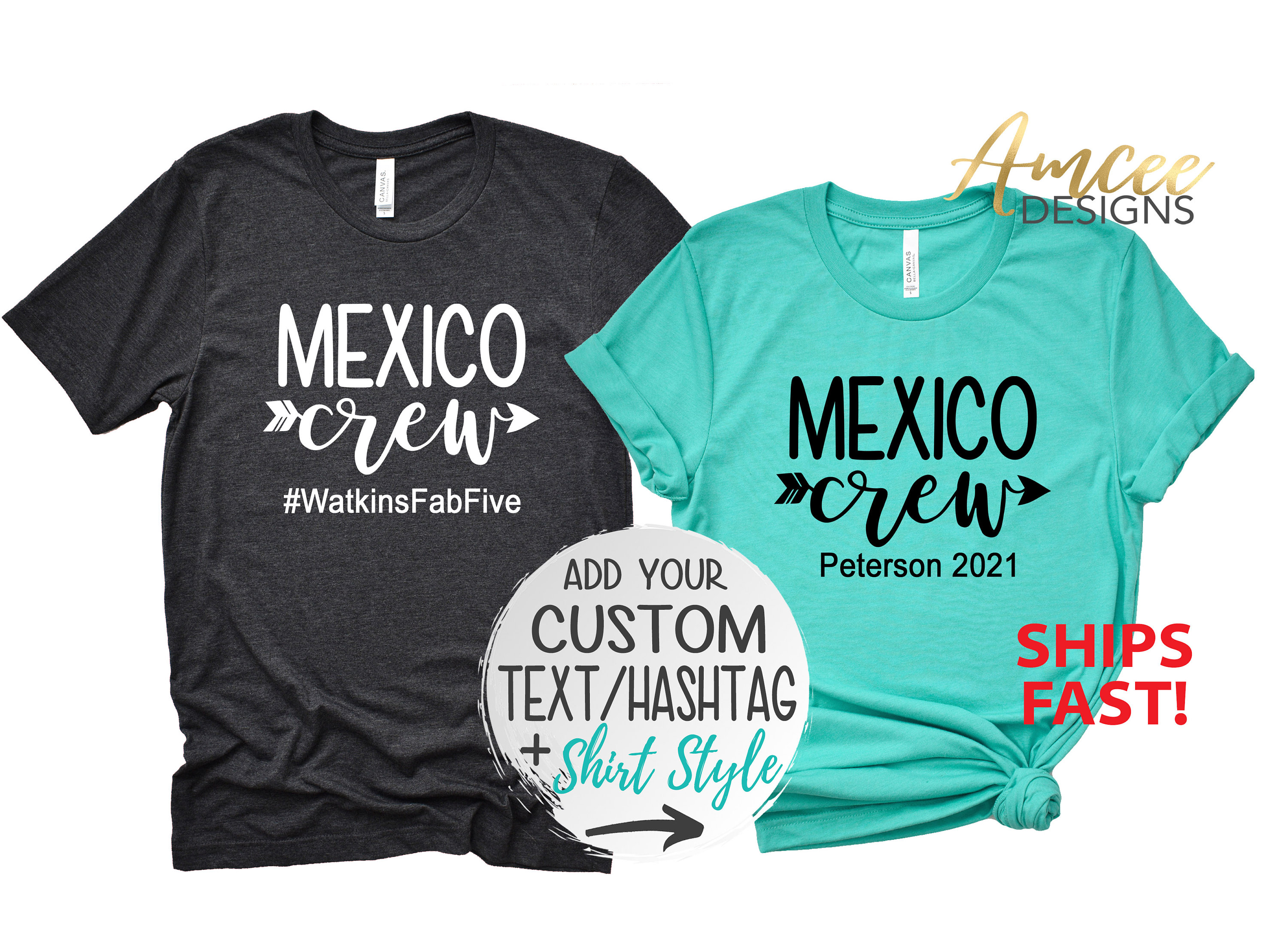 4067 - Mexico Crew + CUSTOM Text/Hashtag, Family trip shirts, Matching Group Vacation tees, More Styles / Kids,  Tanks & Unisex Tees XS-4XL