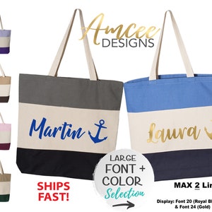 9033 - Anchor (CUSTOM Name) Tote Bag, Listing for ONE tote only 15x15, Cruising Tote Bag, Cruise Ship, Canvas Tote Bags, Custom Tote Bags