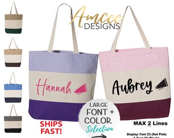 9028 - Cheer (CUSTOM Name) Tote Bag, Listing for ONE tote only 15x15, Cheerleader Gifts, Cheer Practice, Coach, Canvas Totes, Custom Bags