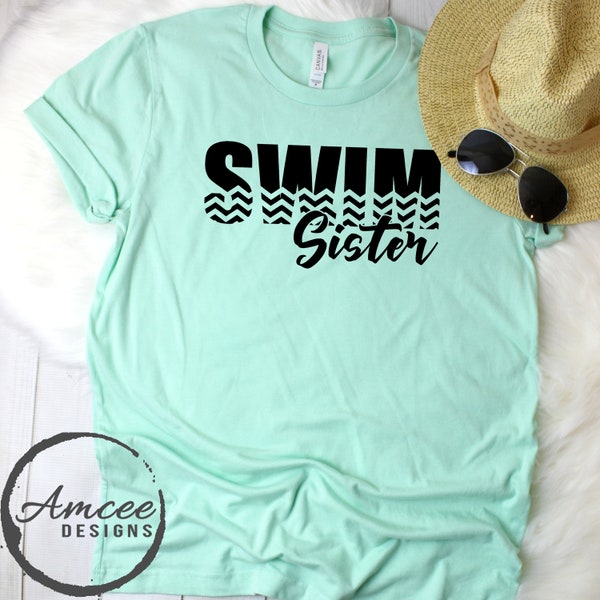 Swim Sister Waves Tee / Cute Swimming T-Shirt / Chevron / Summer Sports / Swim Meet / Birthday Gift for Her / Trendy Unisex Tees XS-4XL