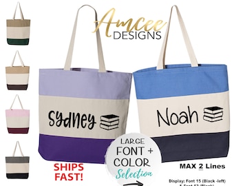 9021 - Library Books (CUSTOM Name) Tote Bag, Listing for ONE tote only 15x15, School Gifts, Reading tote, Canvas Tote Bags, Custom Tote Bags
