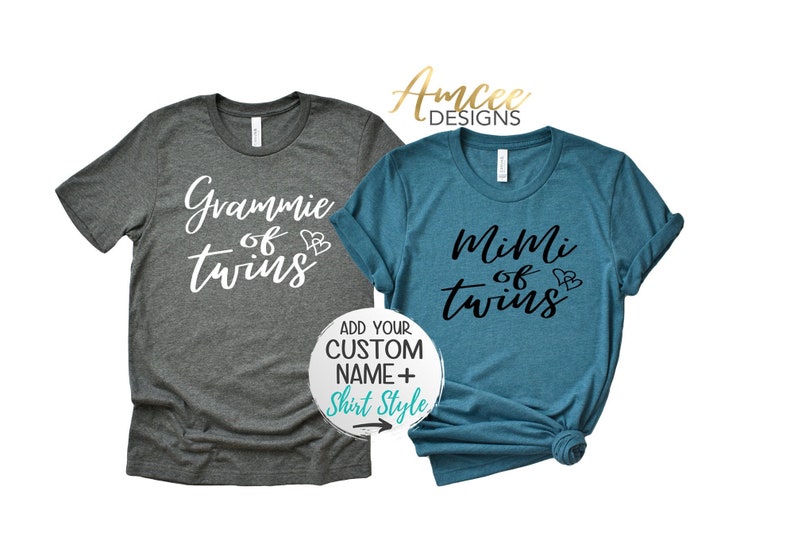 4024 Of Twins with Custom name heart, Mom Grandma Gigi Nana Grammy of twins, More Styles / Totes, Tanks, Kids & Unisex Tees XS-4XL image 1