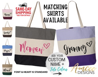 9301 - CUSTOM name + Heart Tote, Listing for ONE tote, Grandparent Gift, Mothers Day Gifts, Canvas Tote Bags, Custom Tote Bags / More Styles